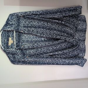 Michael Kors Snake Skin Drape Shirt - Blue, Long Sleeve, Lightweight Sheer